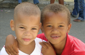 Two children from the Dominican Republic during a free dental care visit through the Smiles for Life Foundation